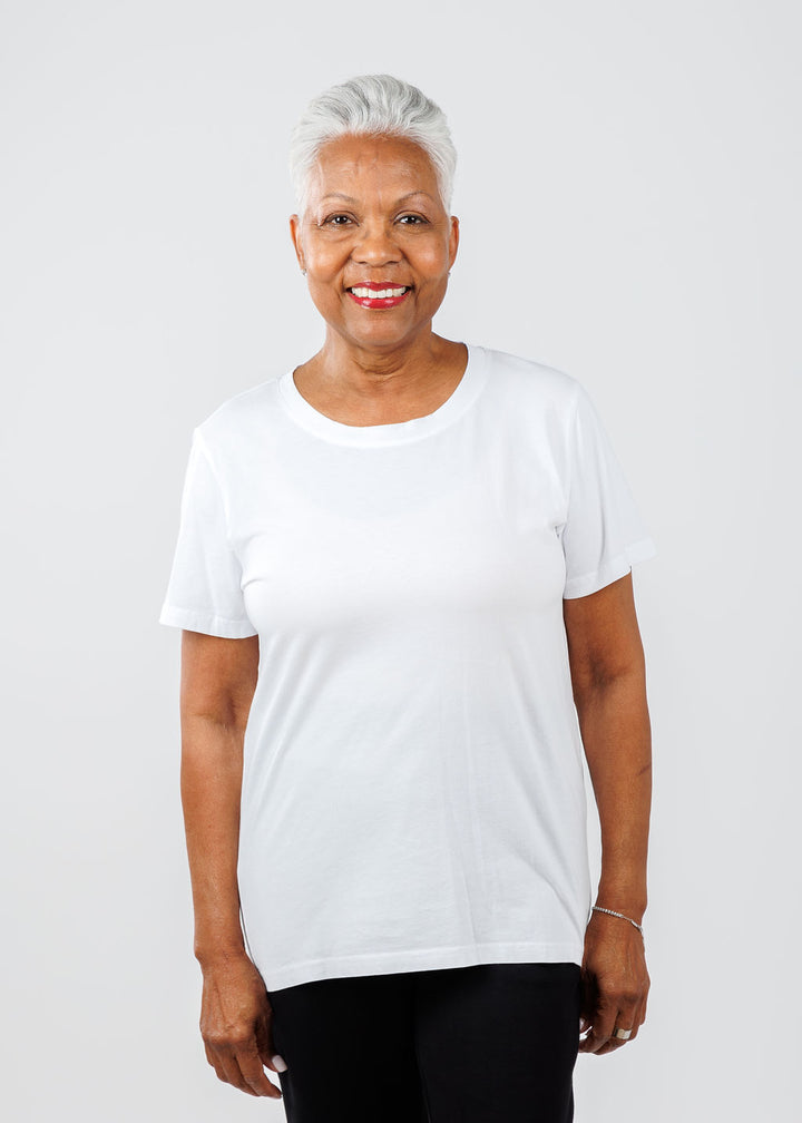 Pure Amici Short Sleeve Crew Tee in White available at Barbara Katz