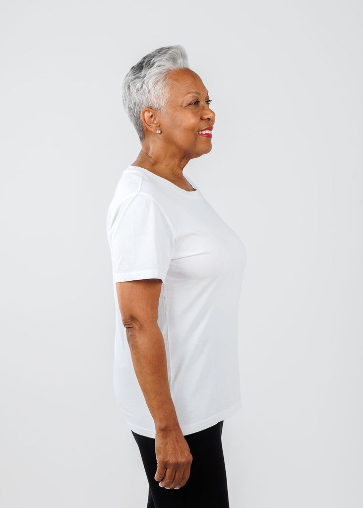 Pure Amici Short Sleeve Crew Tee in White available at Barbara Katz