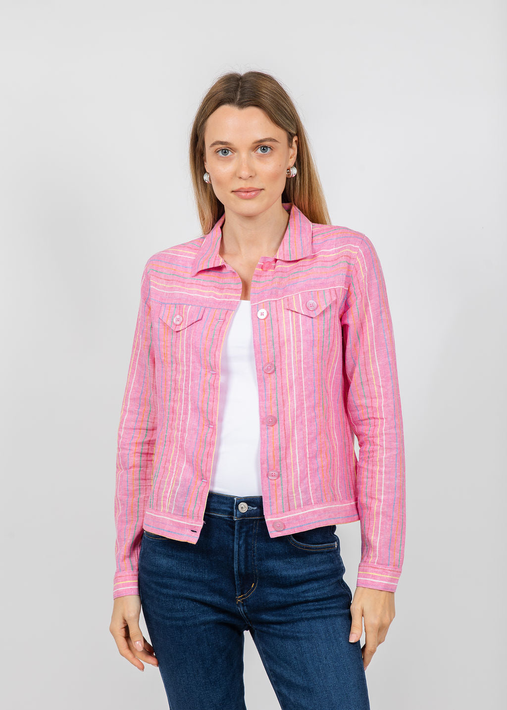 Pure Amici Stripe Linen Jacket in Petal available at Barbara Katz