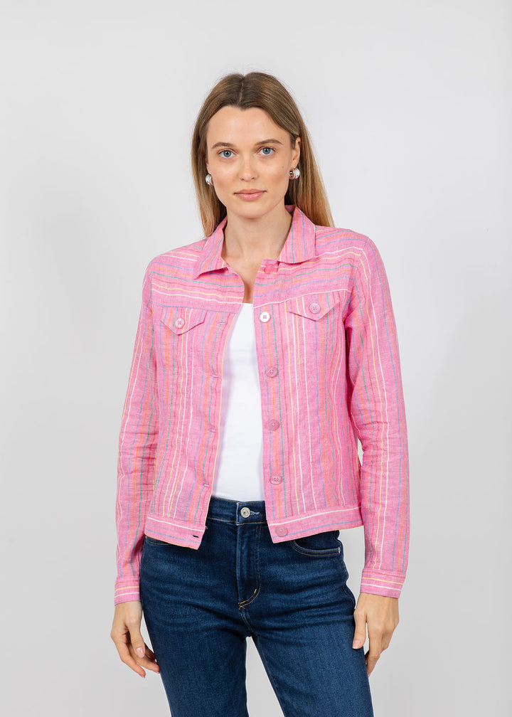 Pure Amici Stripe Linen Jacket in Petal available at Barbara Katz