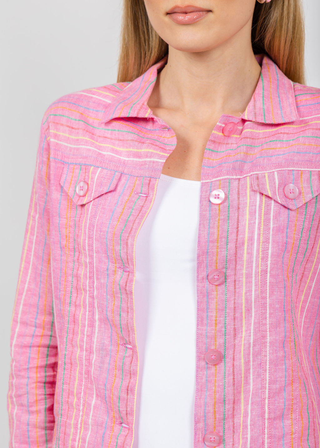 Pure Amici Stripe Linen Jacket in Petal available at Barbara Katz