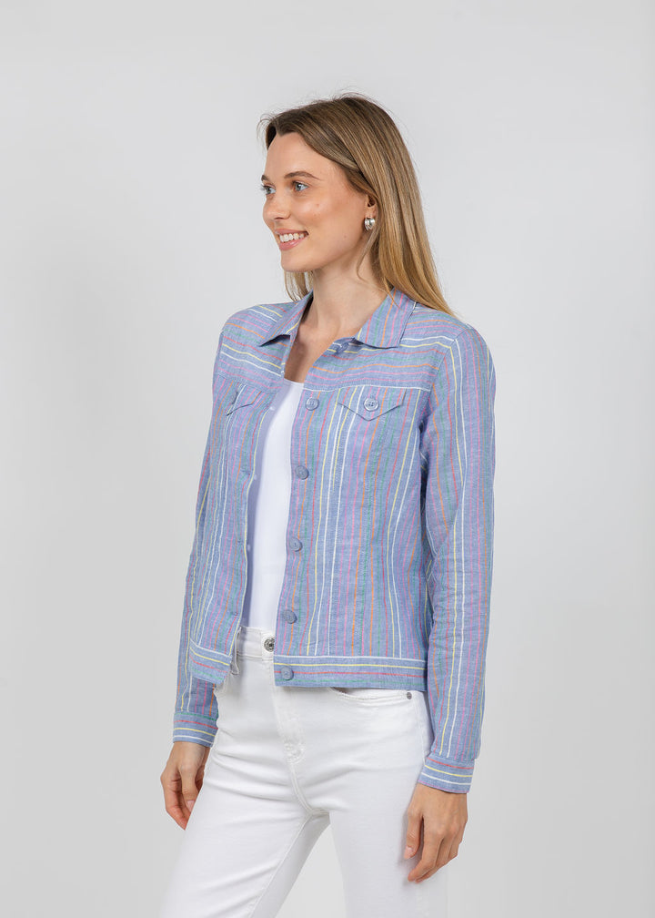 Pure Amici Stripe Linen Jacket in Water available at Barbara Katz