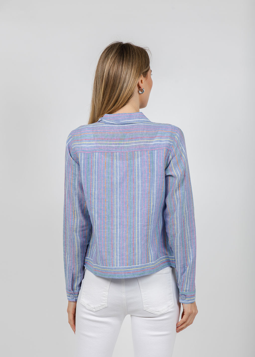 Pure Amici Stripe Linen Jacket in Water available at Barbara Katz