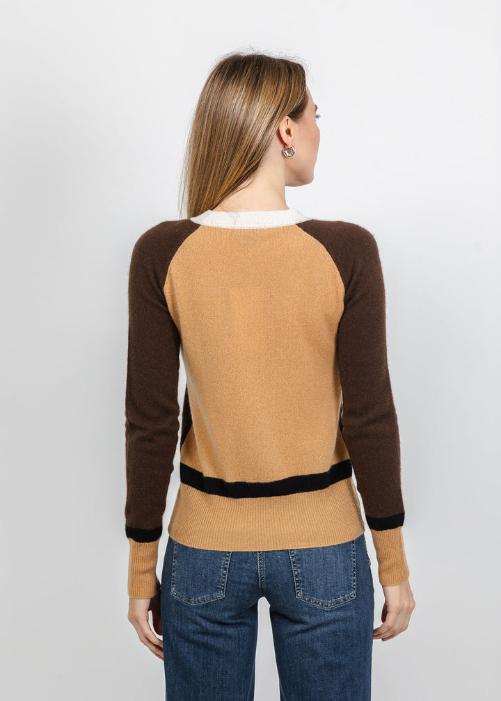 Pure Amici The Riva Cashmere Colorblock Sweater in Coffee Combo available at Barbara Katz