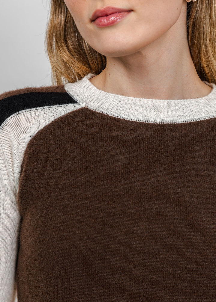Pure Amici The Riva Cashmere Colorblock Sweater in Coffee Combo available at Barbara Katz