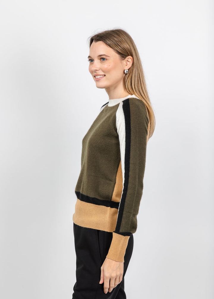 Pure Amici The Riva Cashmere Colorblock Sweater in Loden Combo available at Barbara Katz