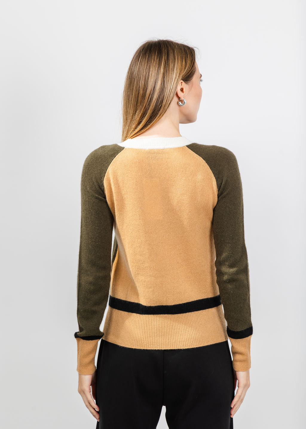 Pure Amici The Riva Cashmere Colorblock Sweater in Loden Combo available at Barbara Katz