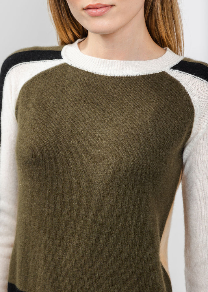 Pure Amici The Riva Cashmere Colorblock Sweater in Loden Combo available at Barbara Katz