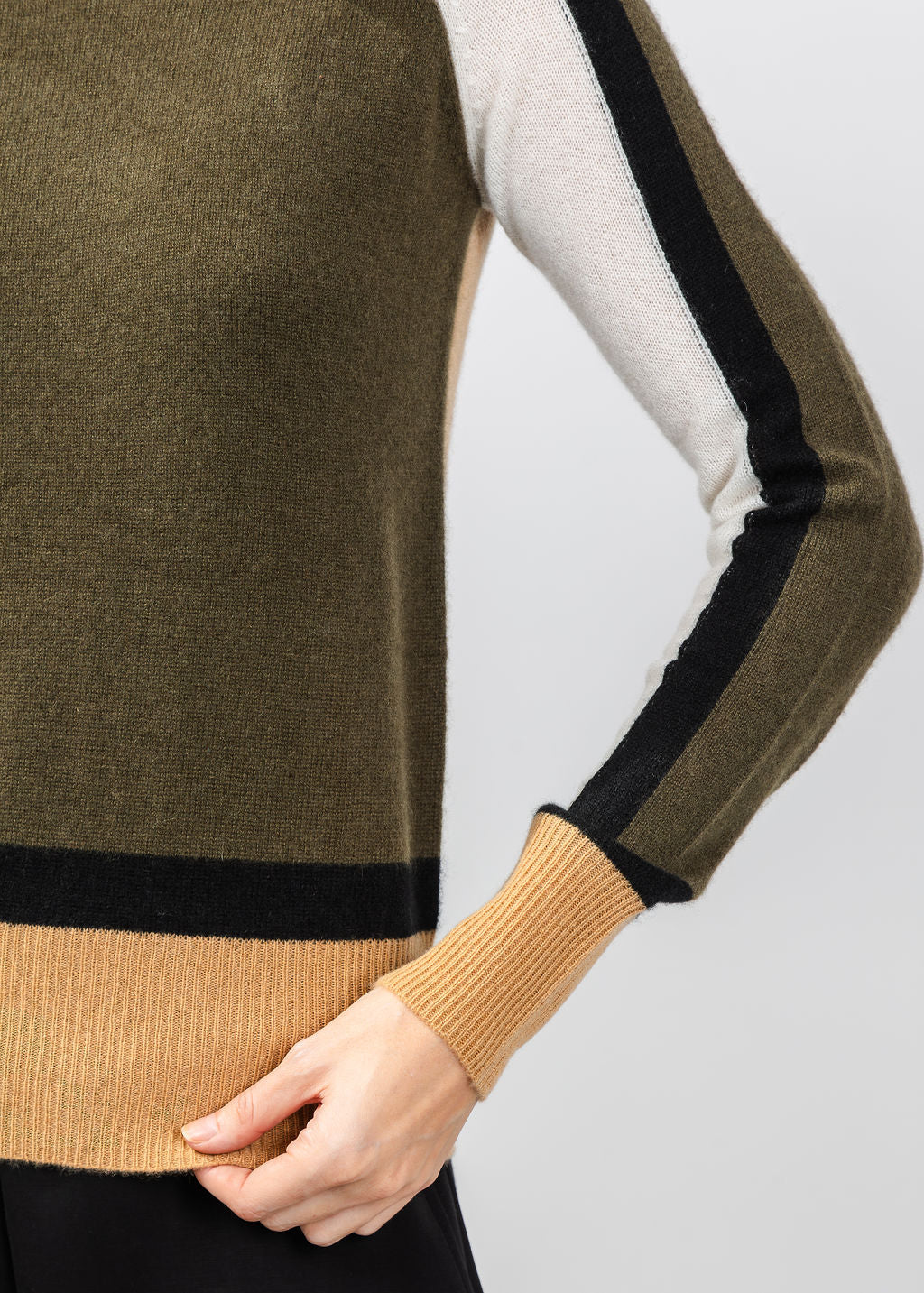 Pure Amici The Riva Cashmere Colorblock Sweater in Loden Combo available at Barbara Katz