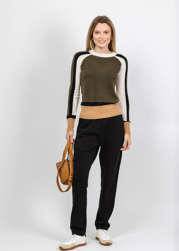 Pure Amici The Riva Cashmere Colorblock Sweater in Loden Combo available at Barbara Katz