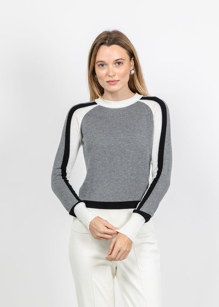 Pure Amici The Riva Knit Crew Colorblock Sweater in Lace Combo available at Barbara Katz