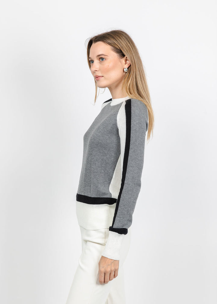 Pure Amici The Riva Knit Crew Colorblock Sweater in Lace Combo available at Barbara Katz
