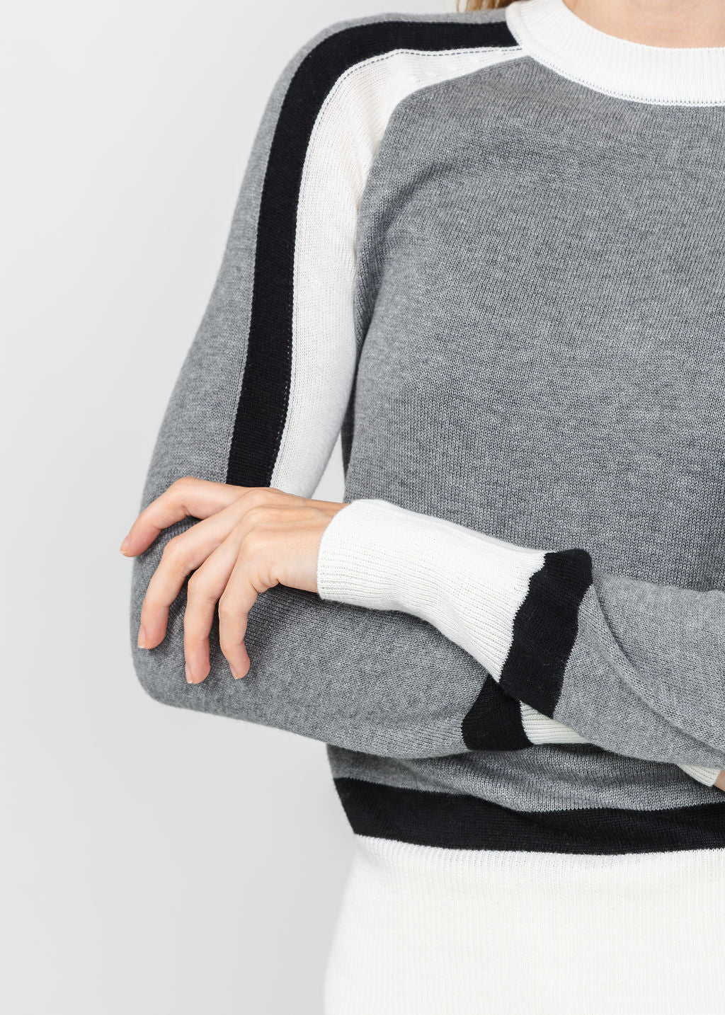 Pure Amici The Riva Knit Crew Colorblock Sweater in Lace Combo available at Barbara Katz