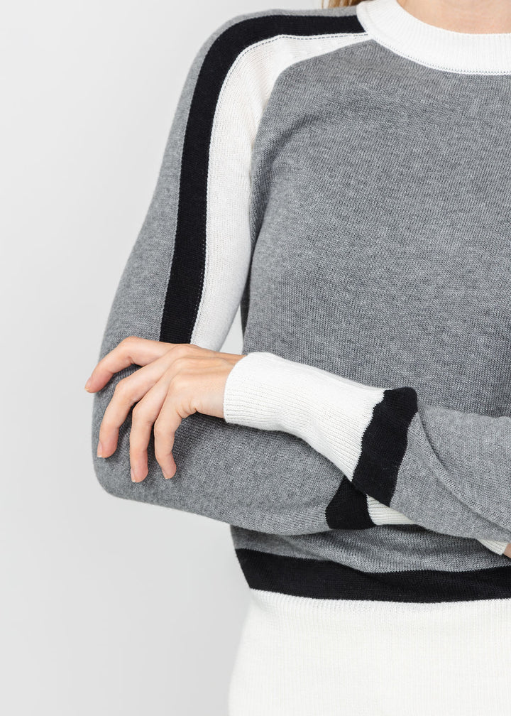 Pure Amici The Riva Knit Crew Colorblock Sweater in Lace Combo available at Barbara Katz