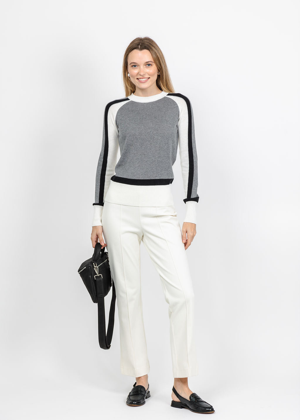 Pure Amici The Riva Knit Crew Colorblock Sweater in Lace Combo available at Barbara Katz