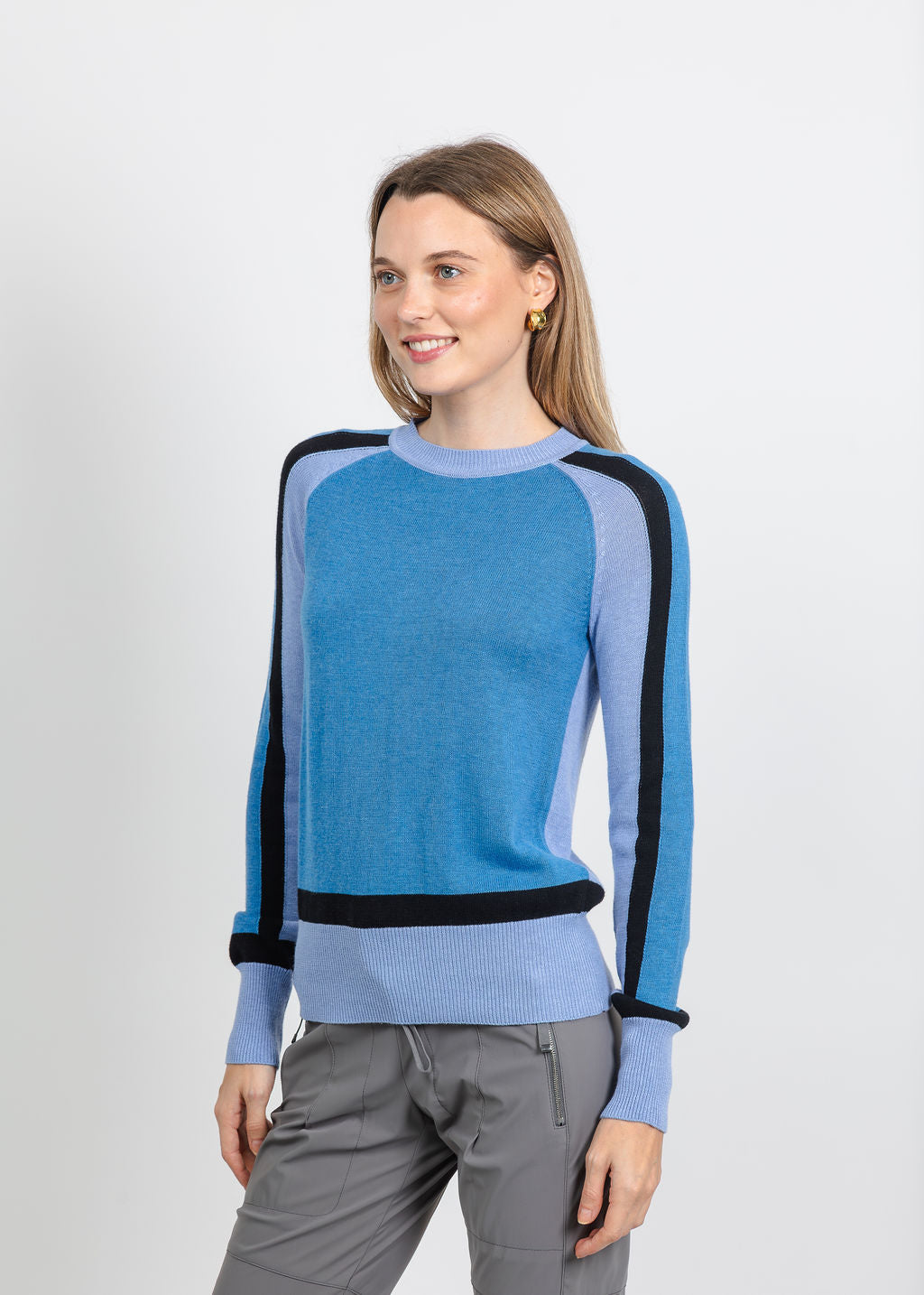 Pure Amici The Riva Knit Crew Colorblock Sweater in Peri Combo available at Barbara Katz