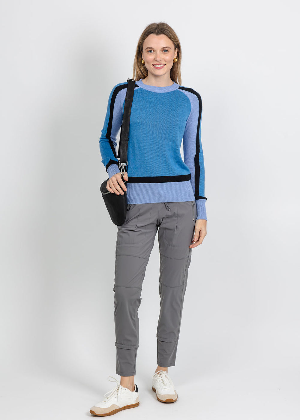 Pure Amici The Riva Knit Crew Colorblock Sweater in Peri Combo available at Barbara Katz