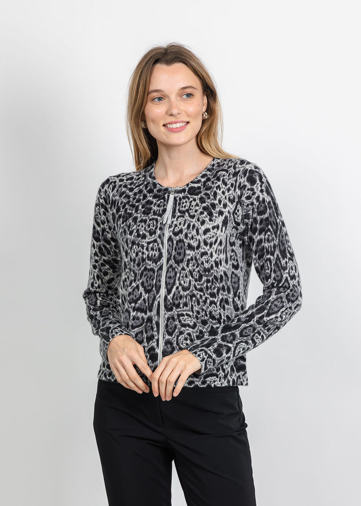 Pure Amici Zip-Up Cashmere Cardigan in Panther available at Barbara Katz