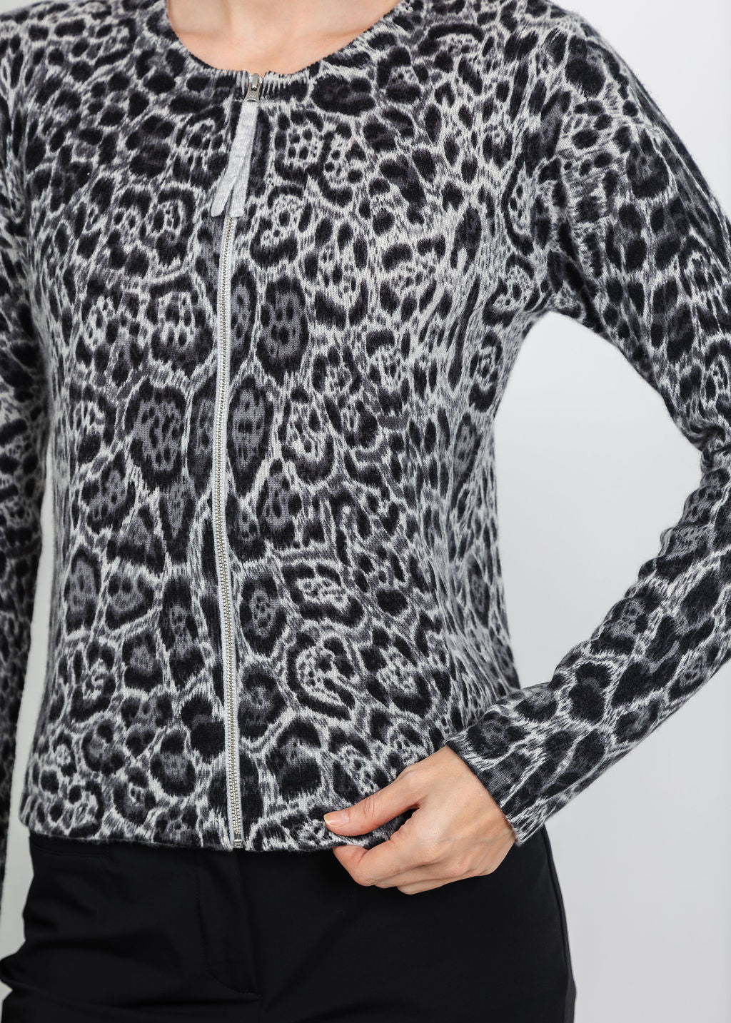 Pure Amici Zip-Up Cashmere Cardigan in Panther available at Barbara Katz