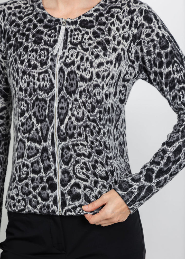 Pure Amici Zip-Up Cashmere Cardigan in Panther available at Barbara Katz