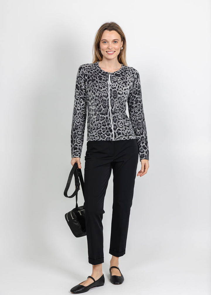 Pure Amici Zip-Up Cashmere Cardigan in Panther available at Barbara Katz