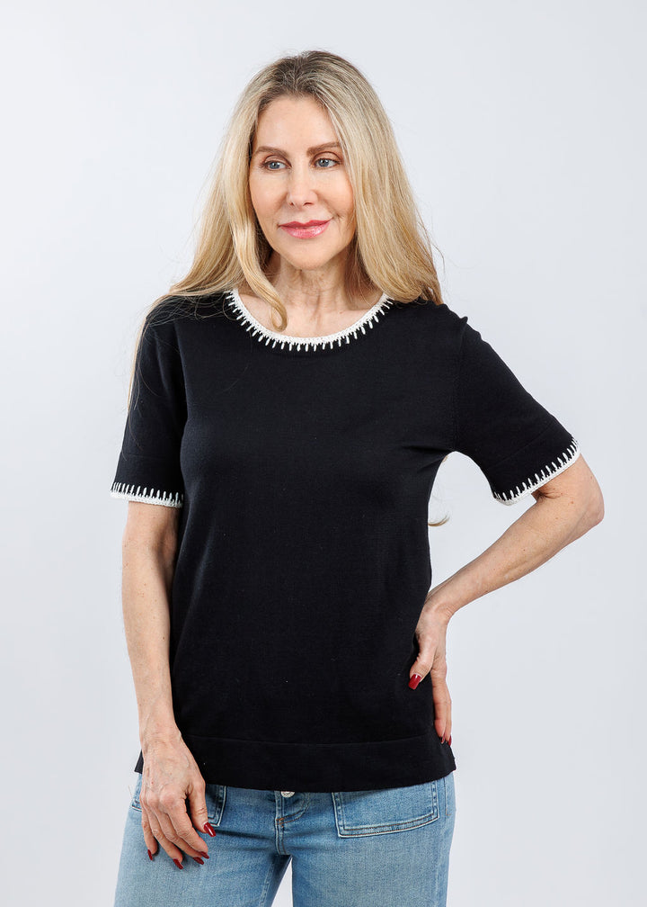 Pure Amici Ali Whipstitch Tee in Black/White available at Barbara Katz