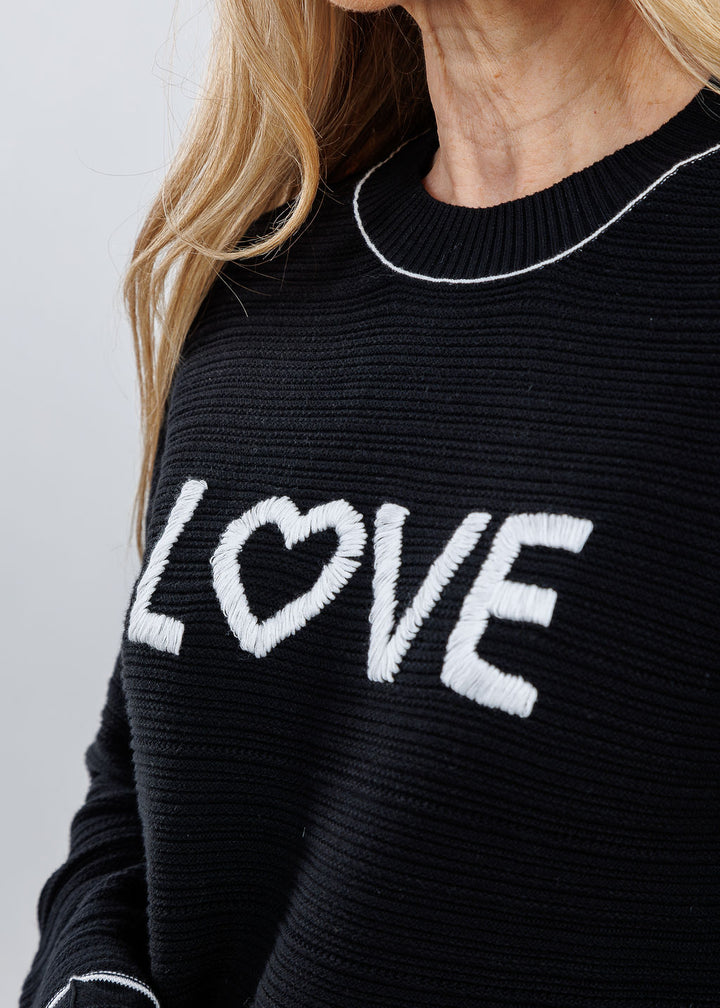 Pure Amici Love Crew Neck Sweater in Black/White available at Barbara Katz