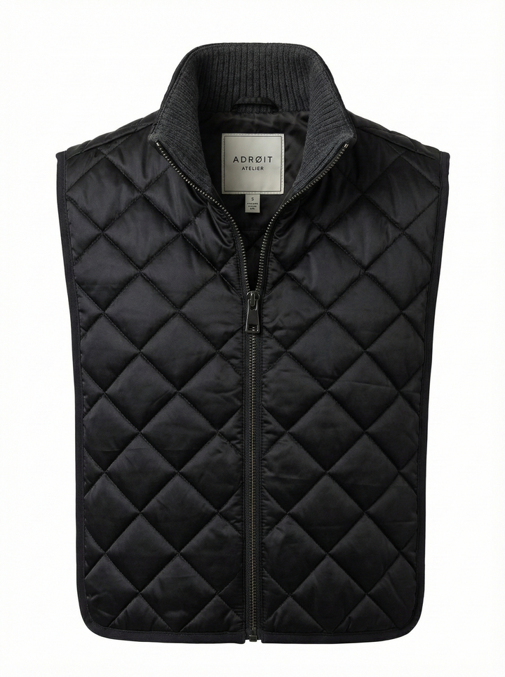 Adroit Atelier Quilty Zip-up Diamond Quilted Dickey in Black available at Barbara Katz