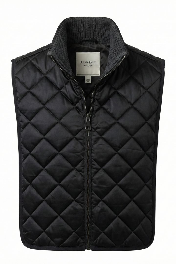 Adroit Atelier Quilty Zip-up Diamond Quilted Dickey in Black available at Barbara Katz