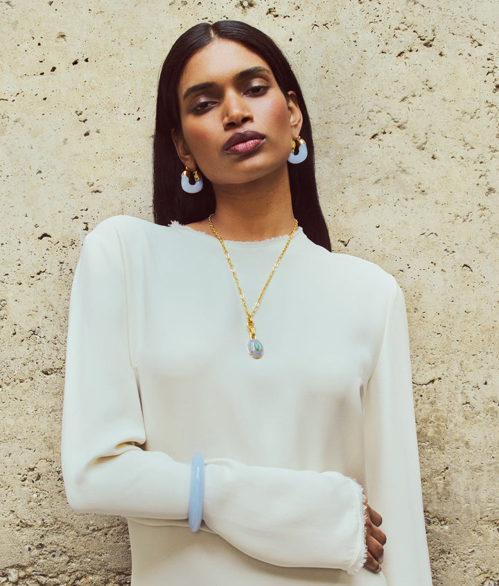 Lizzie Fortunato Organic Hoops in Marbled Blue Lace available at Barbara Katz