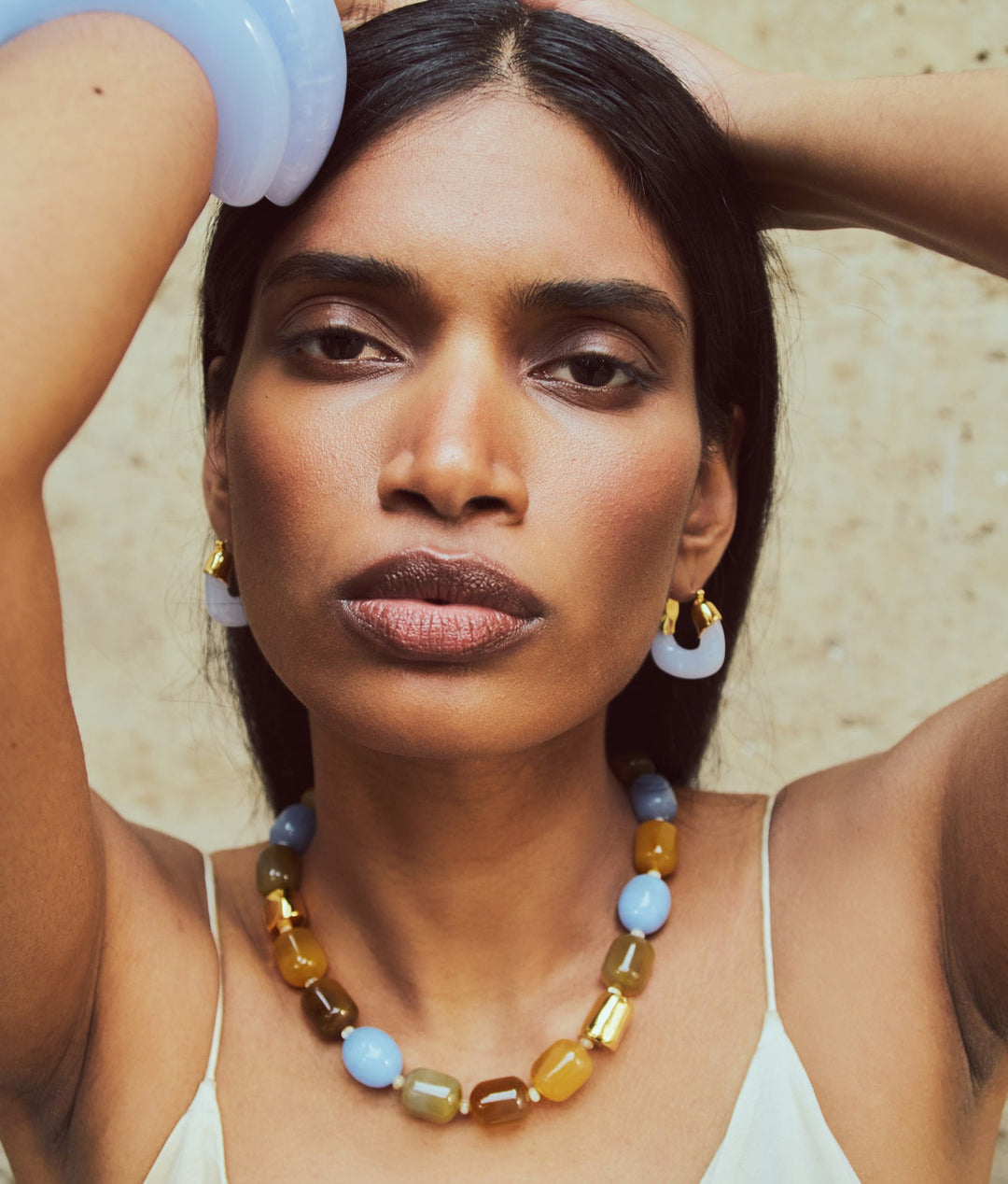 Lizzie Fortunato Mini Organic Hoops in Marbled Blue Lace available at Barbara Katz