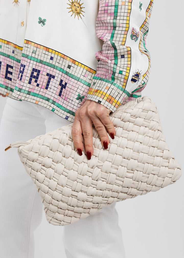 Remi/Reid Nieves Woven Clutch Bag in White available at Barbara Katz
