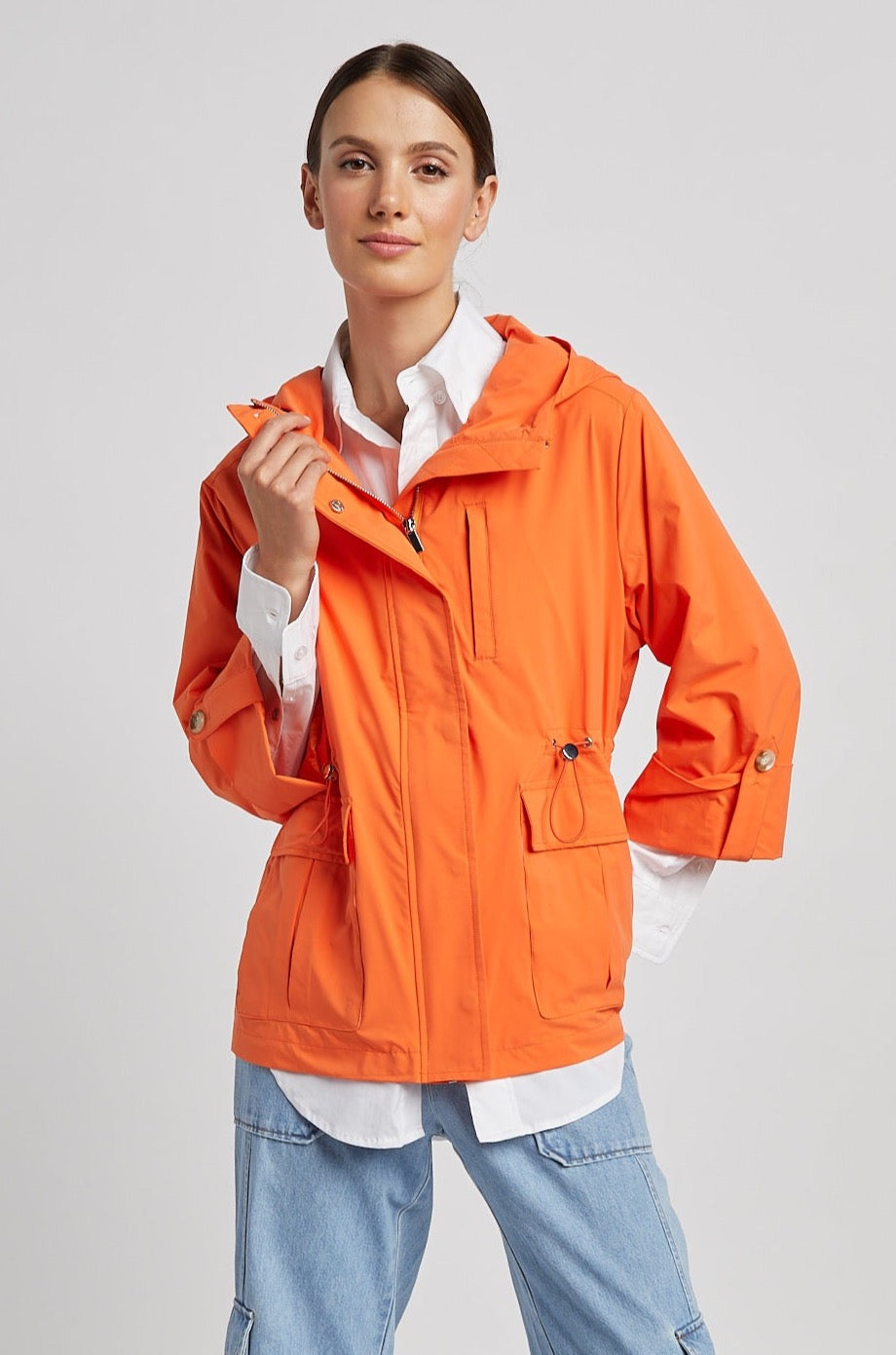 Adroit Atelier Roseline Hooded Anorak Jacket in Tangerine
