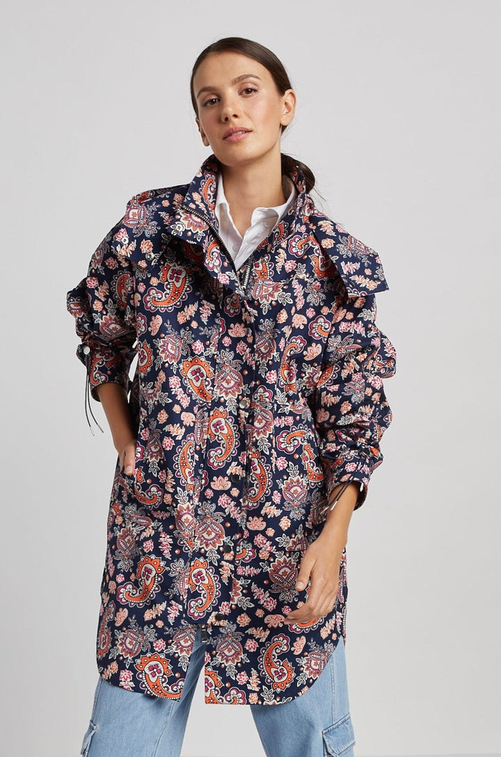 Adroit Atelier Ryan Water Repellent Rain Coat With Detachable Hood - Paisley Print