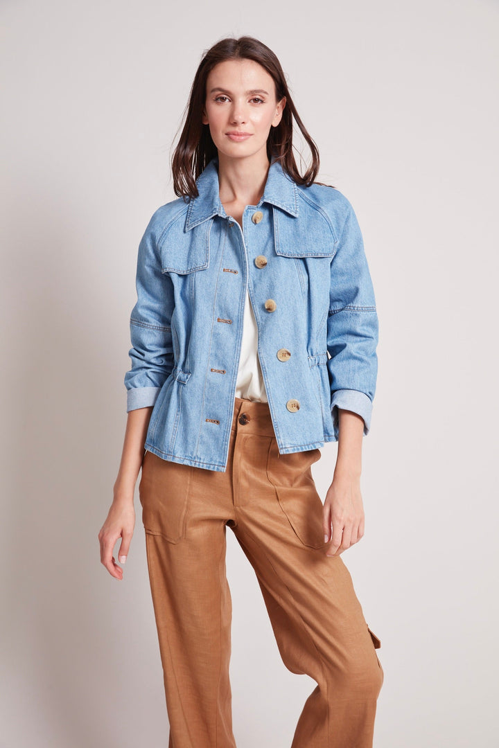 Adroit Atelier Rae Short Denim Jacket in Medium Wash available at Barbara Katz