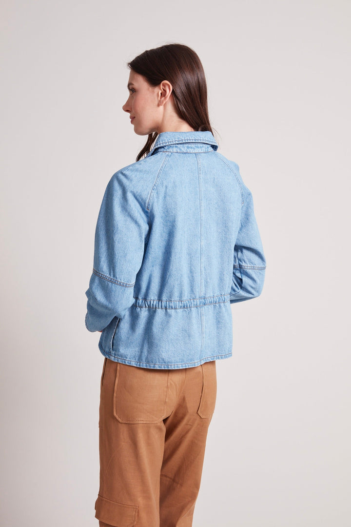 Adroit Atelier Rae Short Denim Jacket in Medium Wash available at Barbara Katz