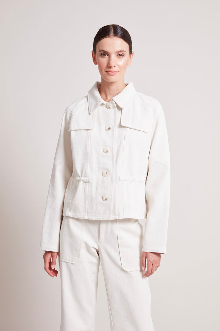 Adroit Atelier Rae Short Denim Jacket in Off White available at Barbara Katz