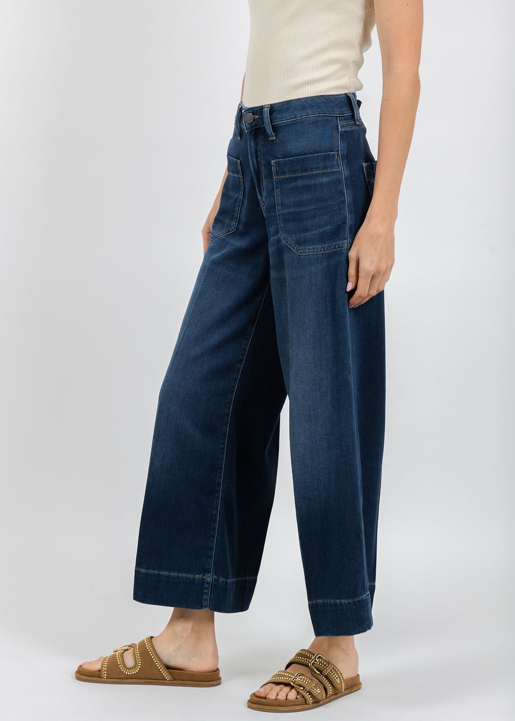Raffaello Rossi Miru 6/8 Slouchy Pants in Denim available at Barbara Katz