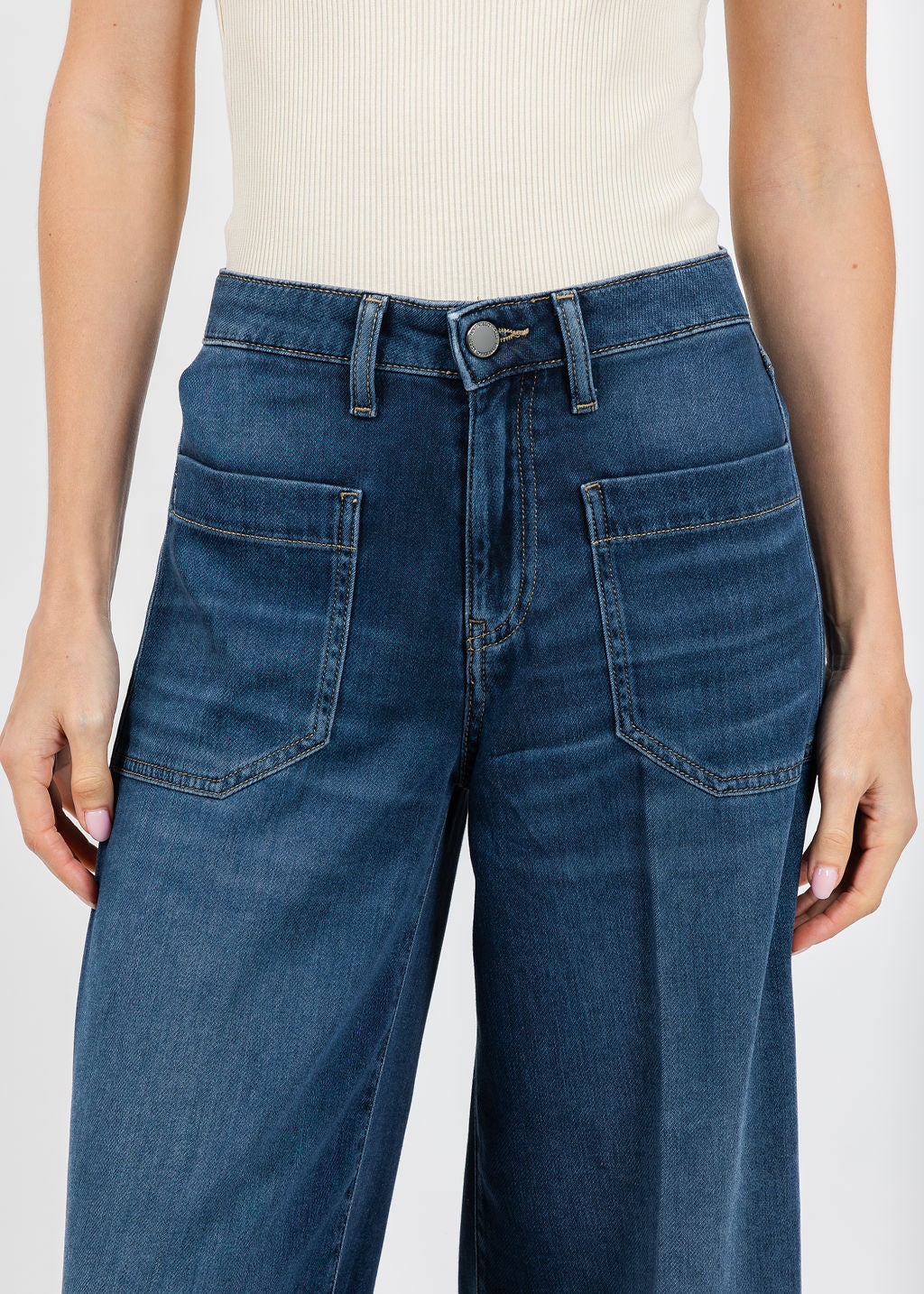 Raffaello Rossi Miru 6/8 Slouchy Pants in Denim available at Barbara Katz
