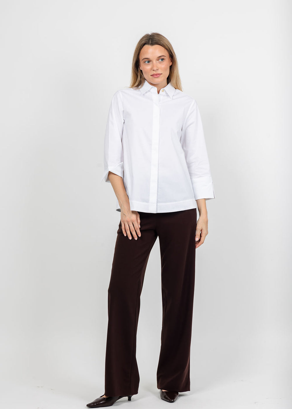 Raffaello Rossi Palina Long Jersey Pant in Dark Chocolate available at Barbara Katz