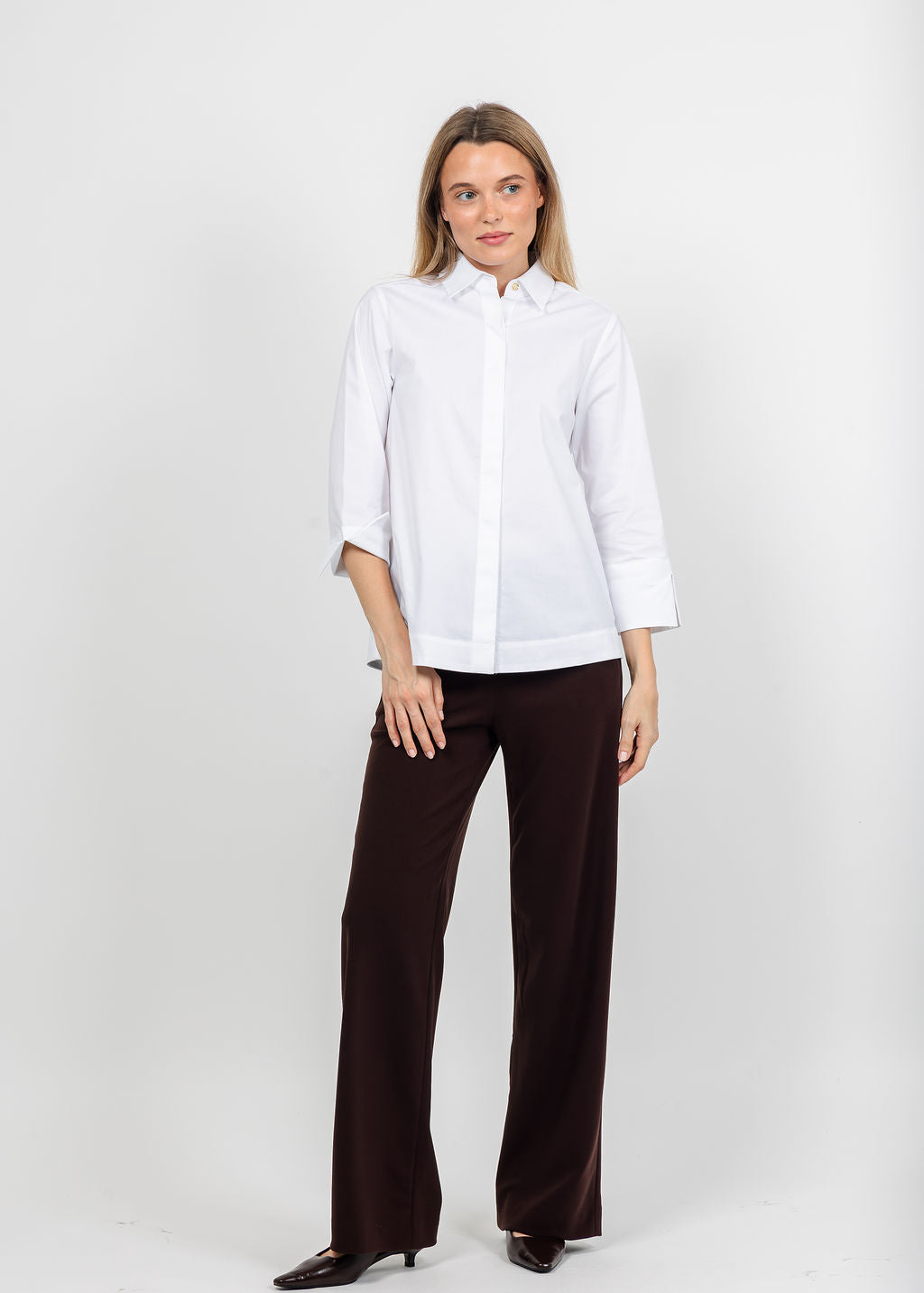 Raffaello Rossi Palina Long Jersey Pant in Dark Chocolate available at Barbara Katz