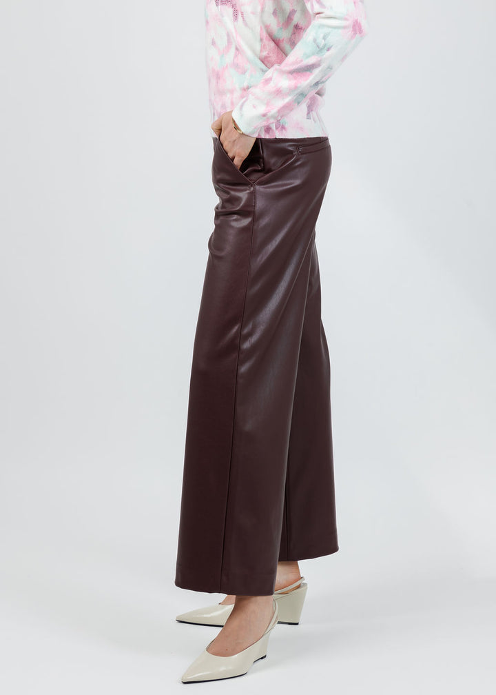 Raffaello Rossi Palina Vegan Leather 6/8 Culotte Pants in Barolo available at Barbara Katz
