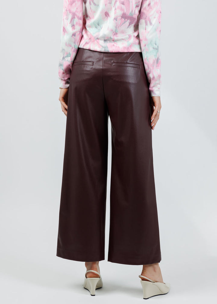 Raffaello Rossi Palina Vegan Leather 6/8 Culotte Pants in Barolo available at Barbara Katz