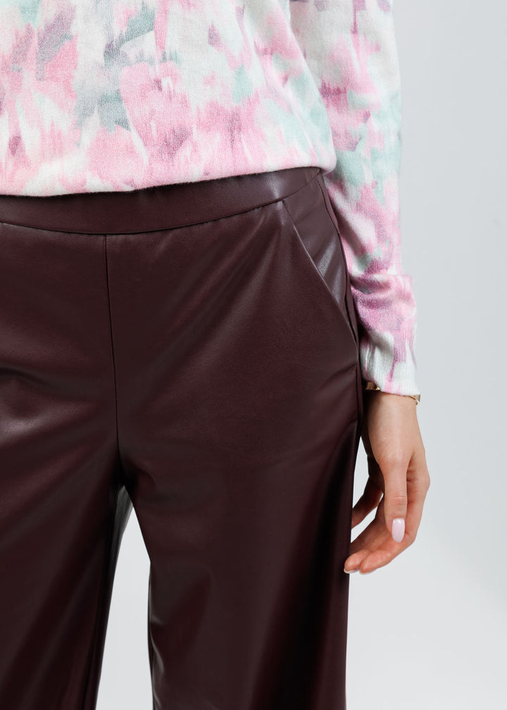 Raffaello Rossi Palina Vegan Leather 6/8 Culotte Pants in Barolo available at Barbara Katz
