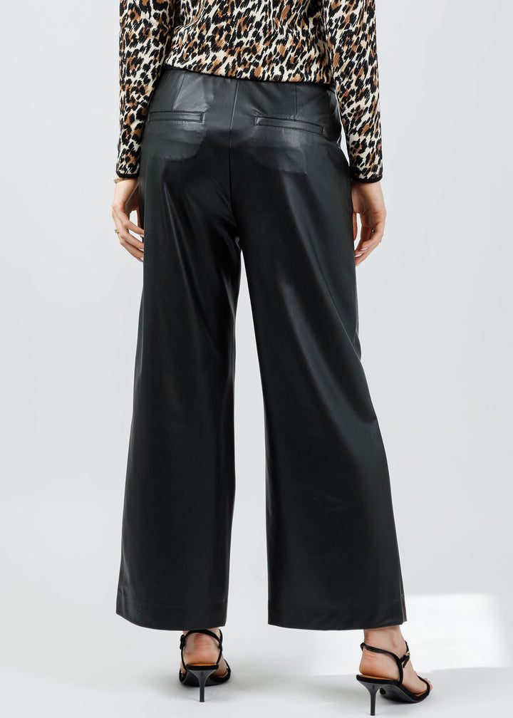 Raffaello Rossi Palina Vegan Leather 6/8 Culotte Pants in Black available at Barbara Katz