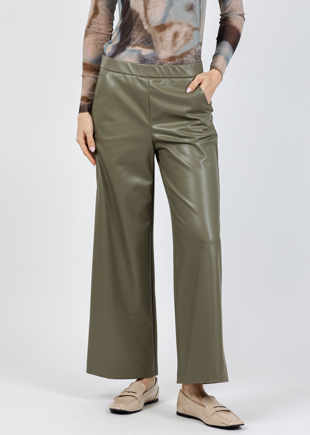 Raffaello Rossi Palina Vegan Leather 6/8 Culotte Pants in Reed available at Barbara Katz