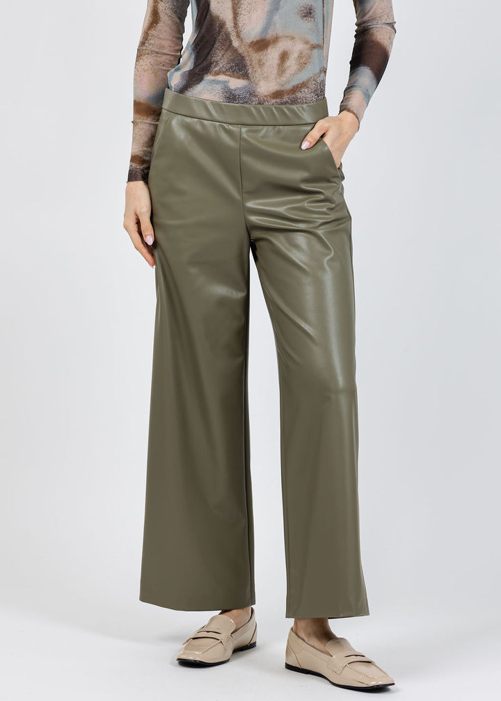 Raffaello Rossi Palina Vegan Leather 6/8 Culotte Pants in Reed available at Barbara Katz