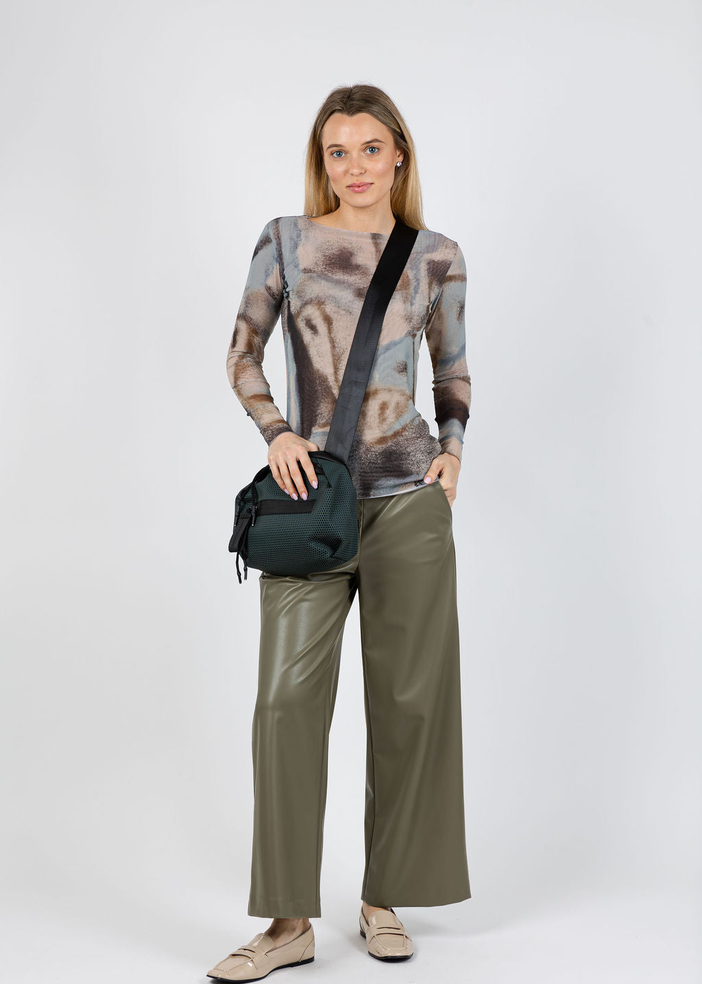 Raffaello Rossi Palina Vegan Leather 6/8 Culotte Pants in Reed available at Barbara Katz