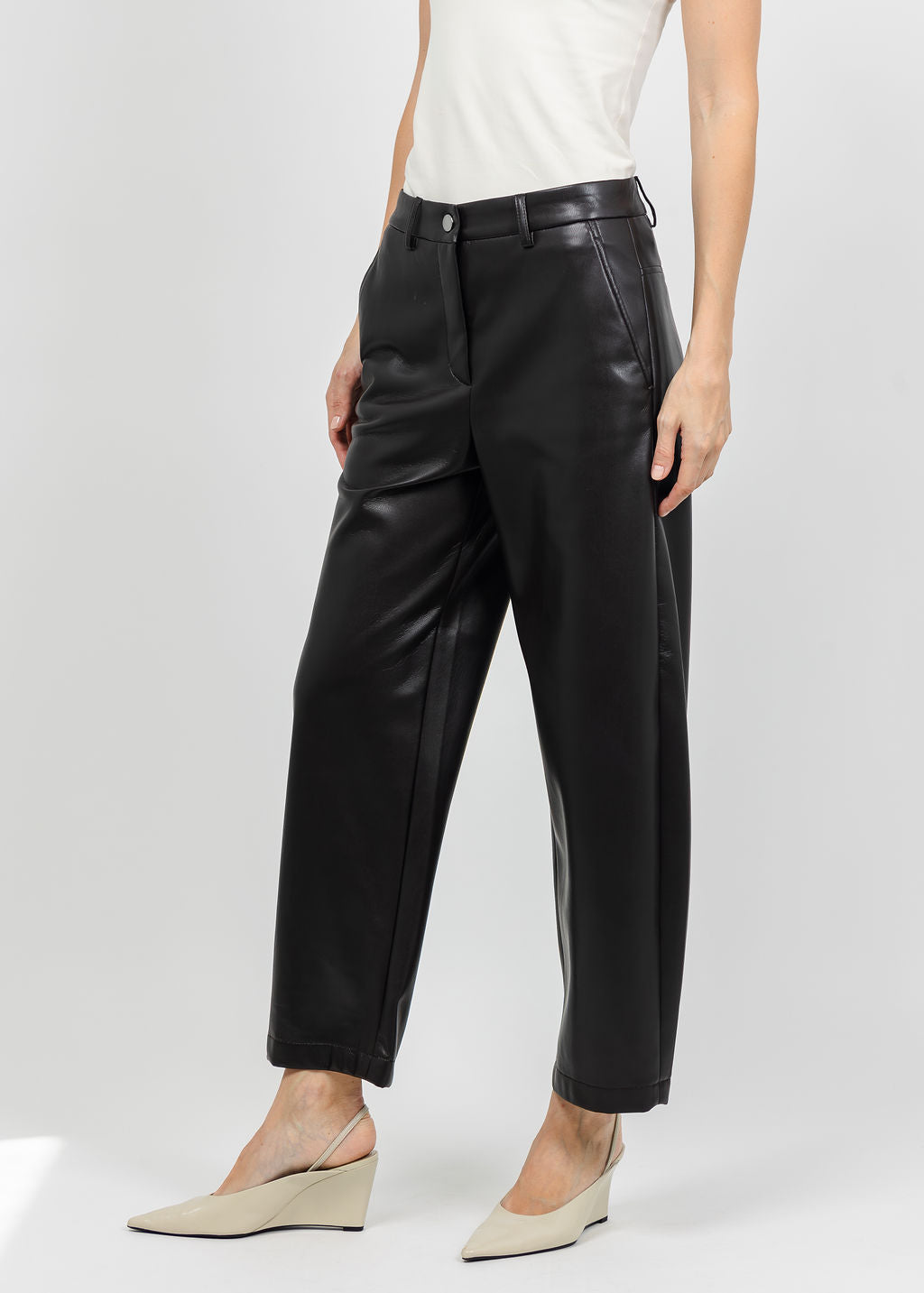 Raffaello Rossi Phibi 7/8 Vegan Leather Pant in Dark Brown available at Barbara Katz
