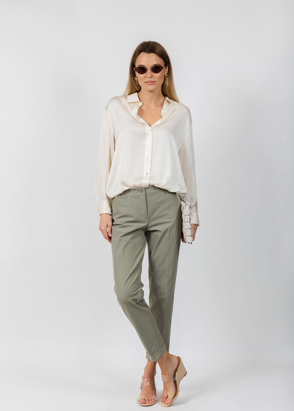 Raffaello Rossi Techno Cotton Ute 7/8 Pants in Aloe Vera available at Barbara Katz